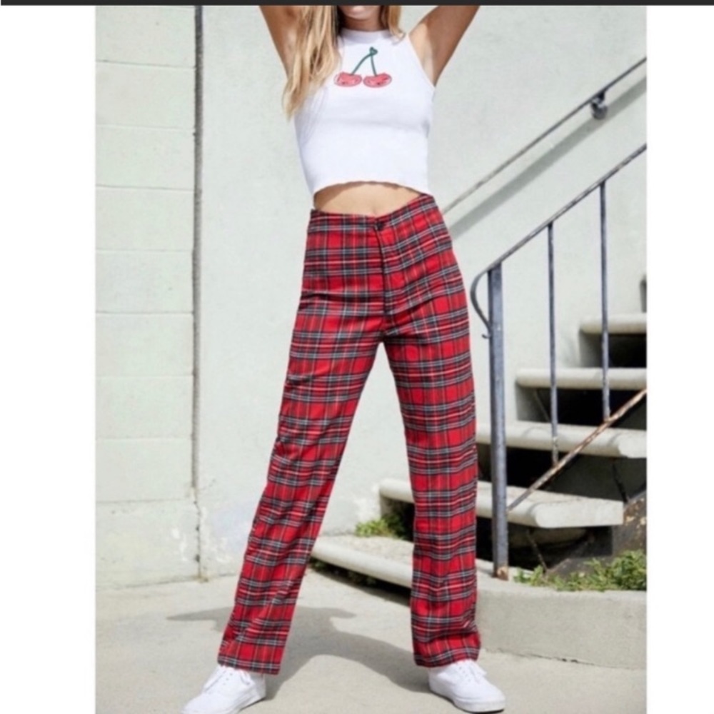 Brandy Melville Kim Red Plaid Pants